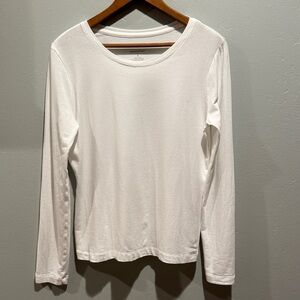 Banana Republic White Cotton Modal Timeless Tee Crewneck Long Sleeve Shirt Top
